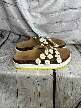 Boho Cottagecore Hippie Floral Daisy Chunky Platform Slide Cork Sandals Womens 6